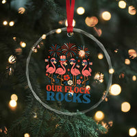 Our Flock Rocks Patriotic Flamingo Crystal Glass Ornament Funny 4th of July Family Matching TS02