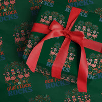 Our Flock Rocks Patriotic Flamingo Wrapping Paper Roll Funny 4th of July Family Matching - Wonder Print Shop