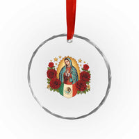 Our Lady of Guadalupe Mexican Flag Crystal Glass Ornament - Wonder Print Shop