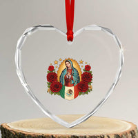 Our Lady of Guadalupe Mexican Flag Heart Crystal Glass Ornament - Wonder Print Shop