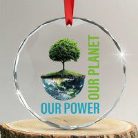 Our Power Our Planet Crystal Glass Ornament Earth Day 2025 - Wonder Print Shop