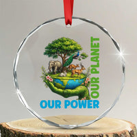 Our Power Our Planet Crystal Glass Ornament Earth Day Nature Lover Gift
