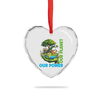 Our Power Our Planet Heart Crystal Glass Ornament Earth Day Nature Lover Gift