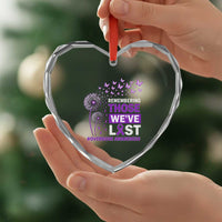 Overdose Awareness Heart Crystal Glass Ornament Remembering Those We Have Lost Dandelion Purple Ribbon Memorial