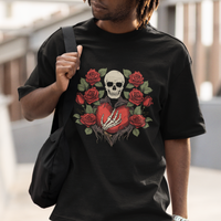 Valentine's Day T Shirt Skeleton Hand Heart Sign Red Rose Flower Gothic - Wonder Print Shop