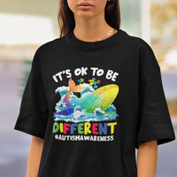Autism Awareness T Shirt Autism Whale It's Ok To Be Different Support Squad Raise Awareness Mental Health - Wonder Print Shop