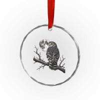 Owl Full Moon Graphic Crystal Glass Ornament Vintage Dark Academia Bird