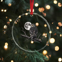 Owl Full Moon Graphic Crystal Glass Ornament Vintage Dark Academia Bird