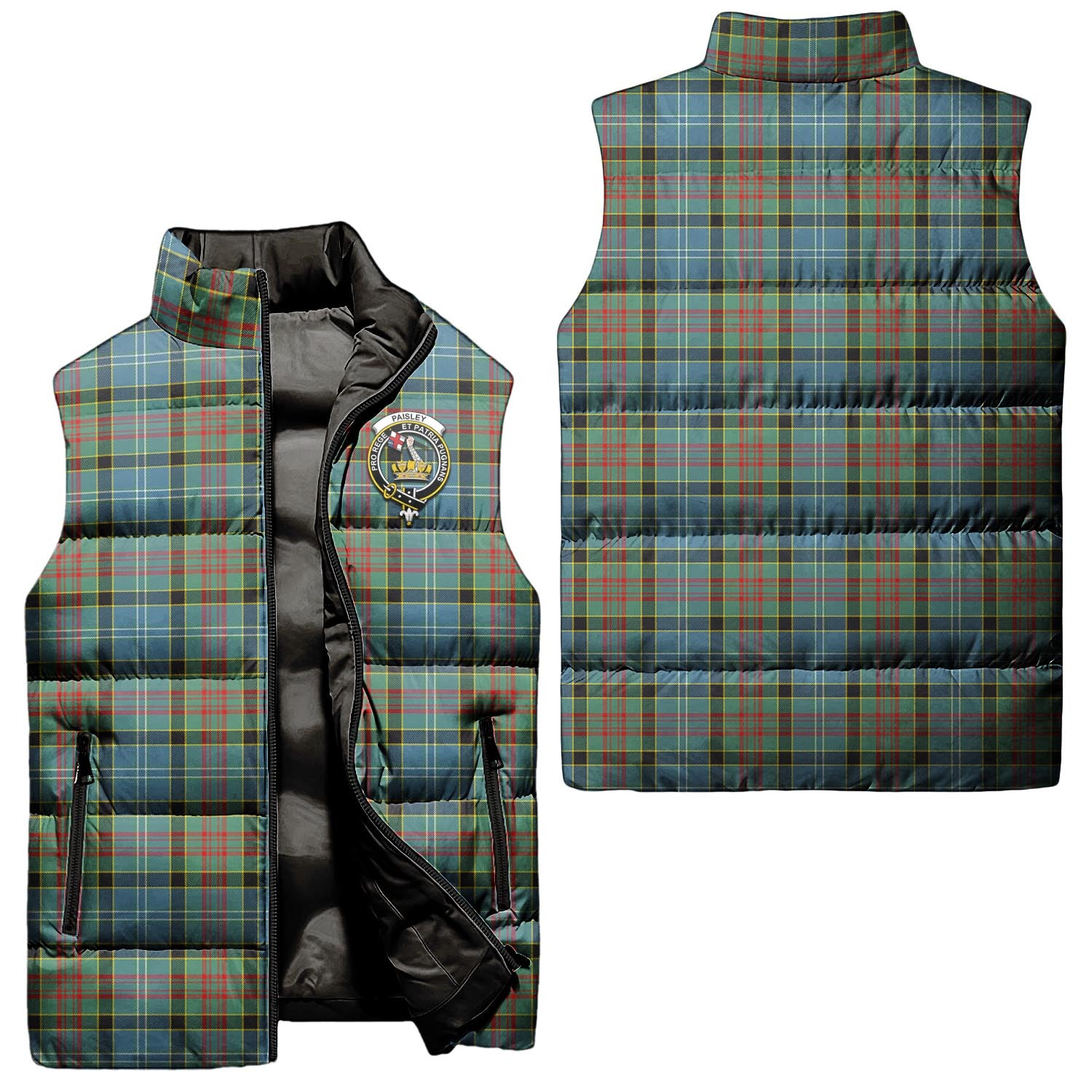 paisley-clan-puffer-vest-family-crest-plaid-sleeveless-down-jacket