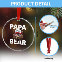 Papa Bear Father's Day Crystal Glass Ornament America 250th Anniversary USA Flag July 4th