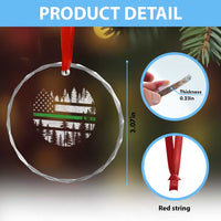 Park Ranger Law Enforcement Forest Green Line American Flag Crystal Glass Ornament