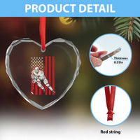 Patriotic American Flag Ice Hockey Player Heart Crystal Glass Ornament Stars And Stripes Sports Graphic