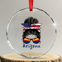 Patriotic Arizona Messy Bun Girl Graphic Crystal Glass Ornament American Flag Sunglasses Southwest State Pride Souvenir