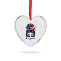 Patriotic Arizona Messy Bun Girl Graphic Heart Crystal Glass Ornament American Flag Sunglasses Southwest State Pride Souvenir