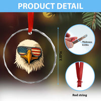 Patriotic Bald Eagle Crystal Glass Ornament With Sunglasses American Flag Vintage - Wonder Print Shop