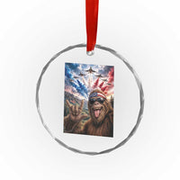 Patriotic Bigfoot 4th Of July Selfie Crystal Glass Ornament Funny USA Freedom Jet Fighter Graphic