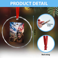 Patriotic Bigfoot 4th Of July Selfie Crystal Glass Ornament Funny USA Freedom Jet Fighter Graphic