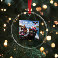 Patriotic Bigfoot And Cat Crystal Glass Ornament Chill The Fourth Out