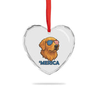 Patriotic Dog 'Merica Heart Crystal Glass Ornament Golden Retriever Sunglasses Funny 4th Of July - Wonder Print Shop