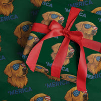 Patriotic Dog 'Merica Wrapping Paper Roll Golden Retriever Sunglasses Funny 4th Of July - Wonder Print Shop