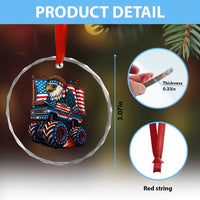 Patriotic Eagle Driving Monster Truck Crystal Glass Ornament 4th of July USA Flag Freedom - Wonder Print Shop