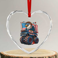 Patriotic Eagle Driving Monster Truck Heart Crystal Glass Ornament 4th of July USA Flag Freedom - Wonder Print Shop
