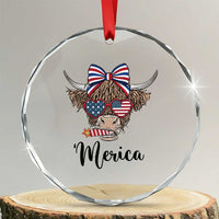 Patriotic Highland Cow Crystal Glass Ornament Merica USA Flag Farmer Gift