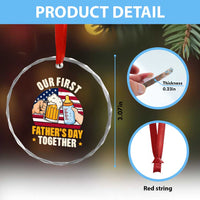 Patriotic Our First Fathers Day Together Crystal Glass Ornament Gift For New Dad