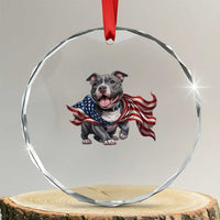 Patriotic Pitbull Dog USA Flag Crystal Glass Ornament 4th Of July Pride