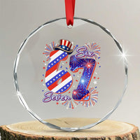Patriotic Six Seven Crystal Glass Ornament Red White And Blue Fireworks Graphic