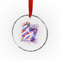 Patriotic Six Seven Crystal Glass Ornament Red White And Blue Fireworks Graphic