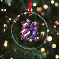 Patriotic Six Seven Crystal Glass Ornament Red White And Blue Fireworks Graphic