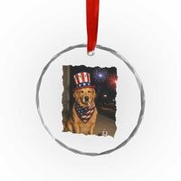 Patriotic Smoking Golden Retriever Crystal Glass Ornament Funny Dog Lover Dad 4th Of July
