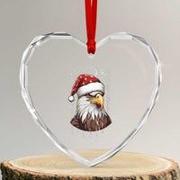 Patriotic Xmas Heart Crystal Glass Ornament Santa Bald Eagle USA Flag Xmas - Wonder Print Shop