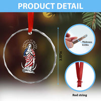 Patroness of the USA Virgin Mary Graphic Crystal Glass Ornament Patriotic American Flag Catholic Faith