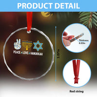 Peace Love Hanukkah Crystal Glass Ornament Retro Chanukah Jewish Menorah Star of David TS02