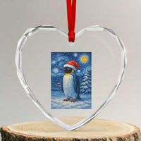Penguin Christmas Heart Crystal Glass Ornament Starry Night Van Gogh - Wonder Print Shop