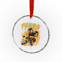 Penguin Playing Ice Hockey Crystal Glass Ornament Funny Sports Fan Gift - Wonder Print Shop