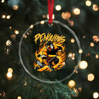 Penguin Playing Ice Hockey Crystal Glass Ornament Funny Sports Fan Gift - Wonder Print Shop