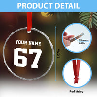 Personalized 67 Jersey Number Crystal Glass Ornament Custom Name Varsity Sports 67th Birthday TS10