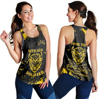 Personalized Bison Buffalo Soldiers Women Racerback Tank American Heroes Black Grunge Style - Wonder Print Shop