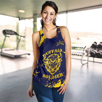 Personalized Bison Buffalo Soldiers Women Racerback Tank American Heroes Blue Grunge Style - Wonder Print Shop