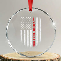 Personalized Firefighter Crystal Glass Ornament Custom Text Name Vintage American Flag Patriot Fireman Gift