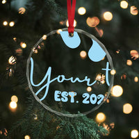 Personalized Gender Reveal Crystal Glass Ornament Custom Text Baby Boy Reveal Blue Family Matching - Wonder Print Shop