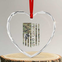 Personalized Proud Army Dad Heart Crystal Glass Ornament Custom Name Dog Tag Camo American Flag Gift