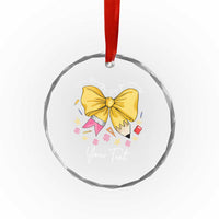 Personalized Teacher Coquette Bow Crystal Glass Ornament Custom Name Cute Teacher Appreciation Gift - Wonder Print Shop