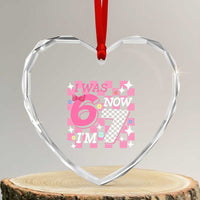 Pink Checkered I Was 6 Now I Am 7 Heart Crystal Glass Ornament Girl Birthday Gift - Wonder Print Shop