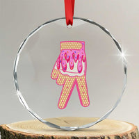 Pink Ice Cream Baseball Glove Sprinkles Drip Crystal Glass Ornament Funny V Sign - Wonder Print Shop