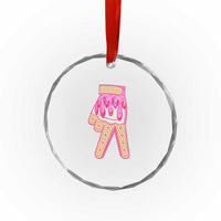 Pink Ice Cream Baseball Glove Sprinkles Drip Crystal Glass Ornament Funny V Sign TS02