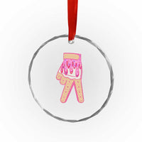 Pink Ice Cream Baseball Glove Sprinkles Drip Crystal Glass Ornament Funny V Sign - Wonder Print Shop